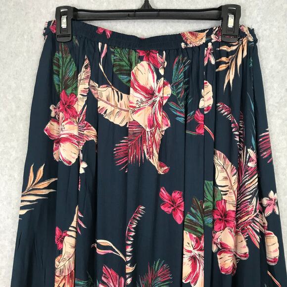 Patrons of Peace Skirt Womens Medium Black Tropical Maxi High Slits Pleated Tie - Picture 8 of 10